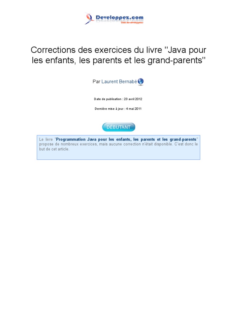 Corrections Java Pour Enfants | PDF | Java (Langage de programmation ...