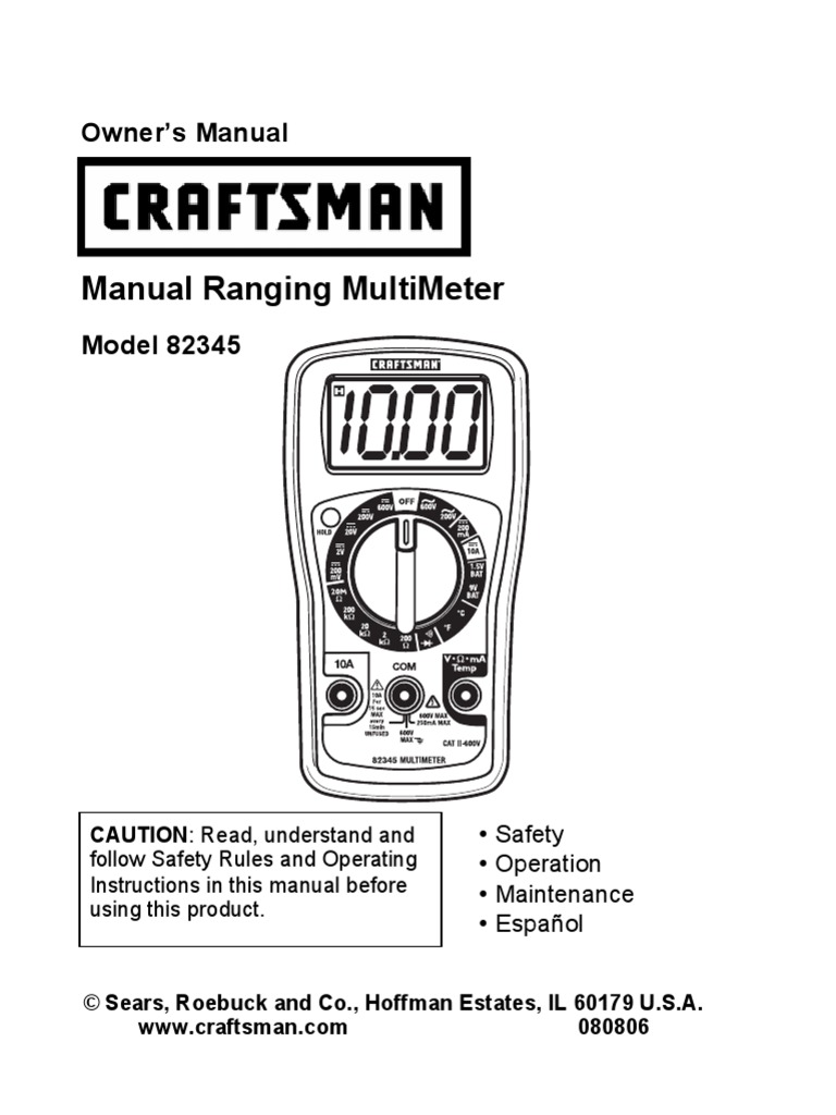 Craftsman 82345 Multi Meter Manual PDF Direct Current Switch
