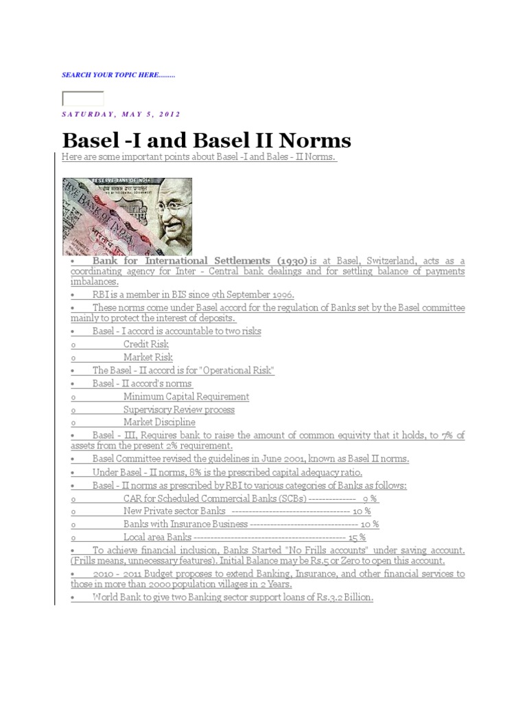 Basel - I and Basel II Norms: Bank For International Settlements (1930 ...