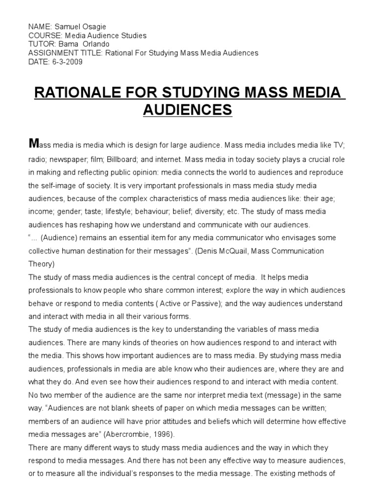 Rationale for Mass Media Audience Study | PDF | Target Audience | Mass ...