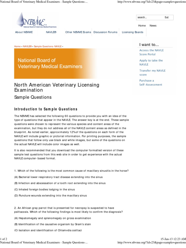 National Board of Veterinary Medical Examiners Sample QuestionsNAVLE
