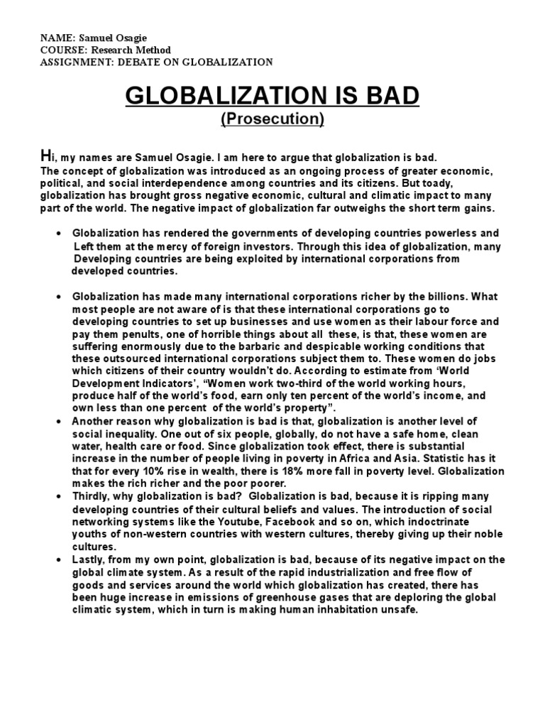 why is globalization bad essay