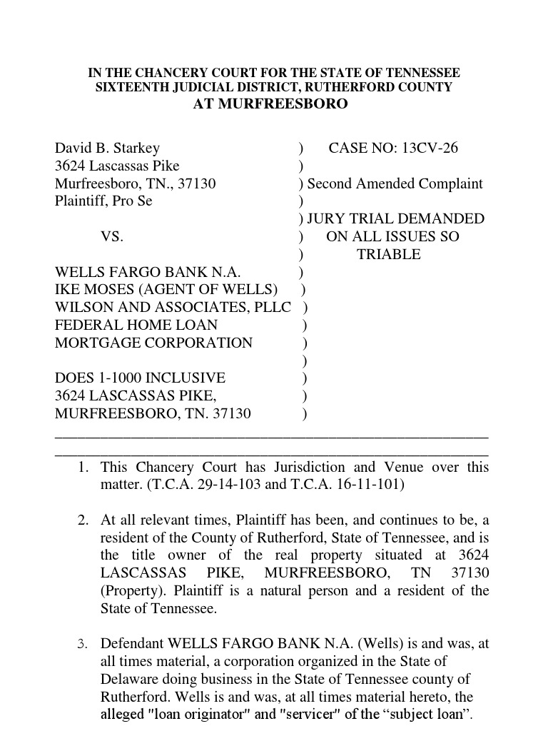 Foreclosure Fraud Complaint vs Wells Fargo Deed Of Trust (Real Estate