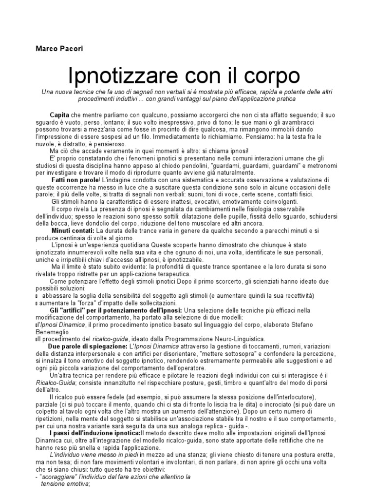 Marco Pacori Ipnotizzare Con Il Corpo | PDF