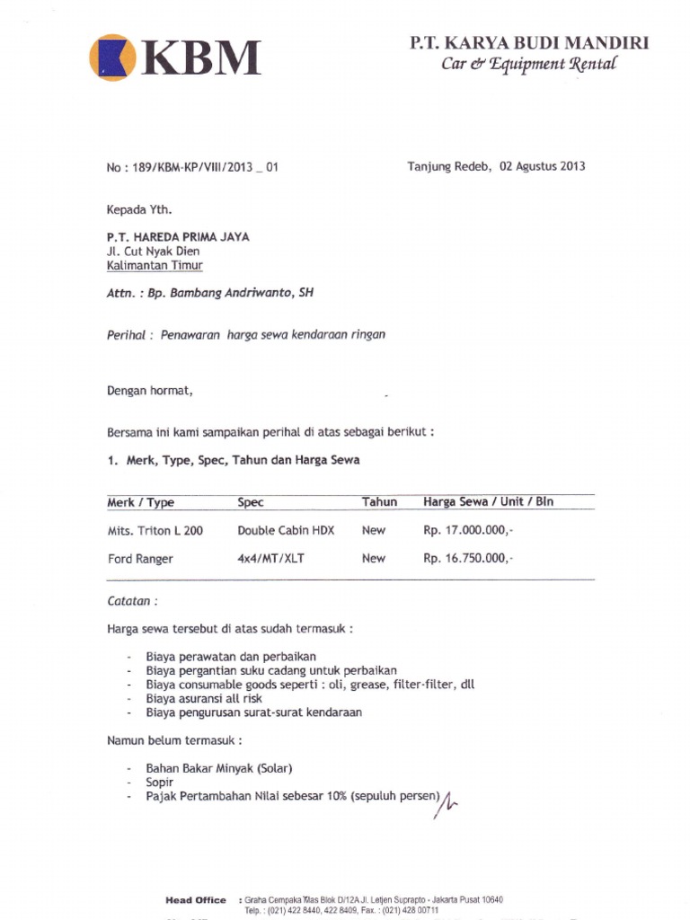 Contoh Surat Penawaran Dump Truck Contoh Surat