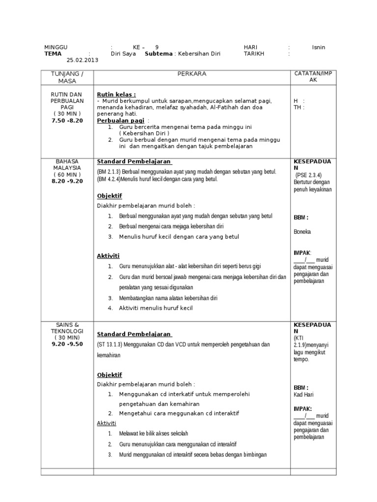 RPH Prasekolah | PDF | Karier & Perkembangan | Kajian Bahasa Asing