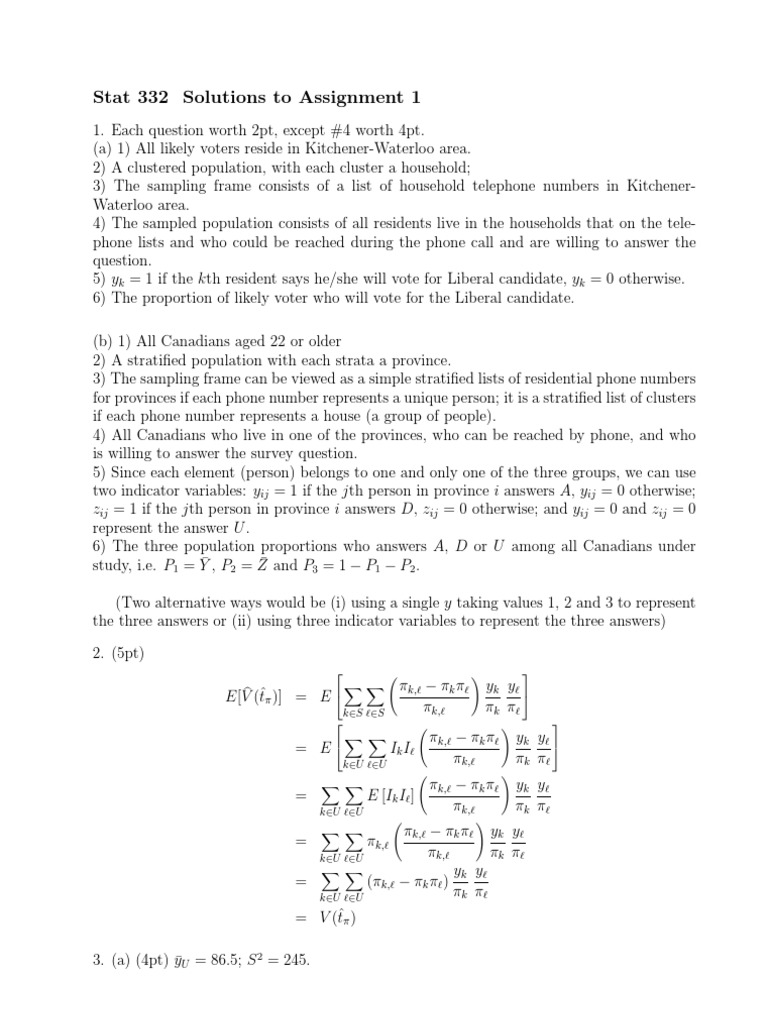 Stat 332 Solutions To Assignment 1 PDF Standard Error Descriptive