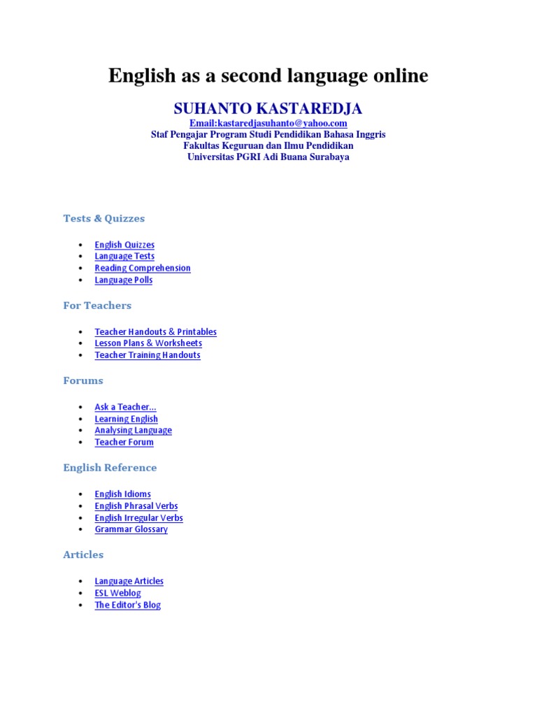 English As A Second Language Online | PDF