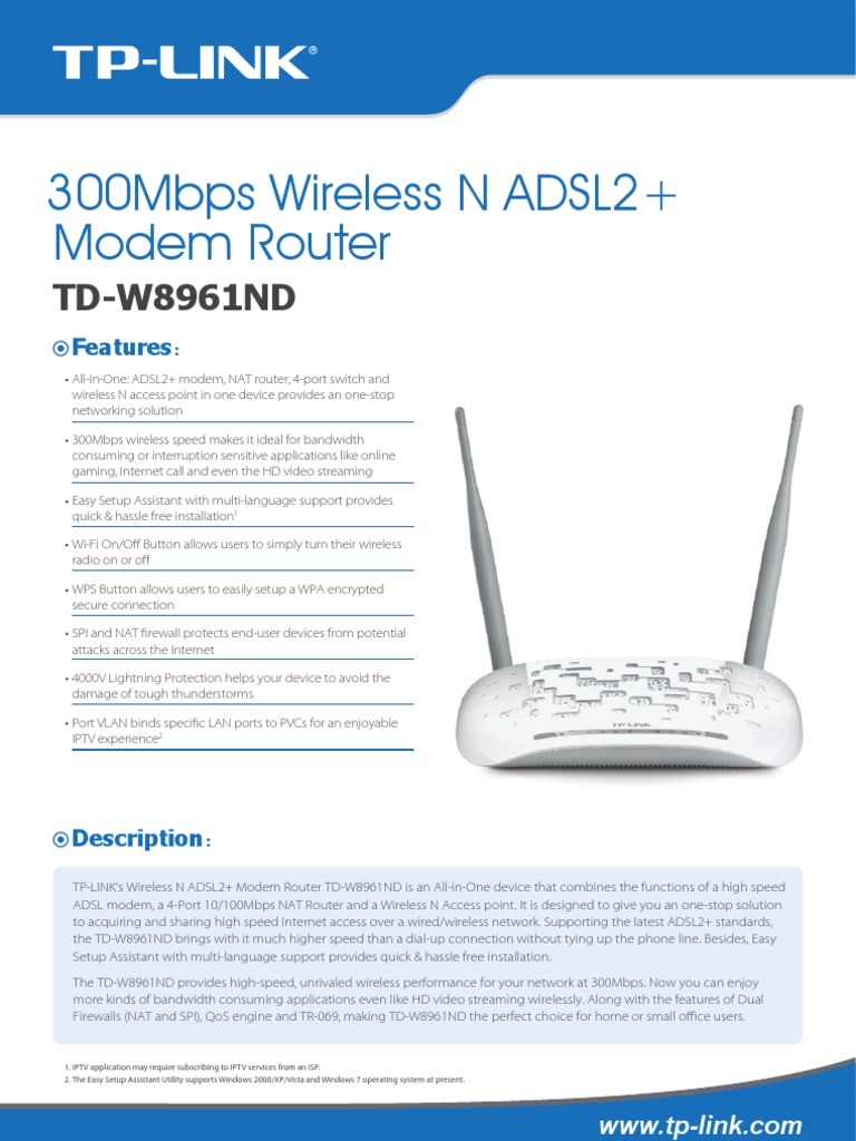 TD-W8961ND Modem Router Overview | PDF | Asynchronous Transfer Mode | Modem