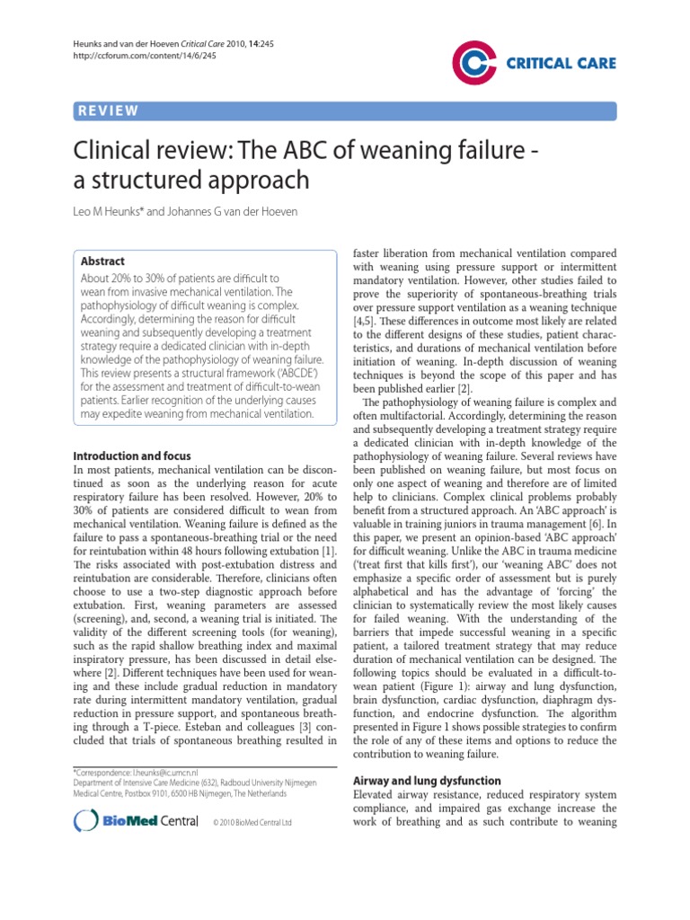The ABC of Weaning Failure - A Structured Approach | PDF | Heart ...
