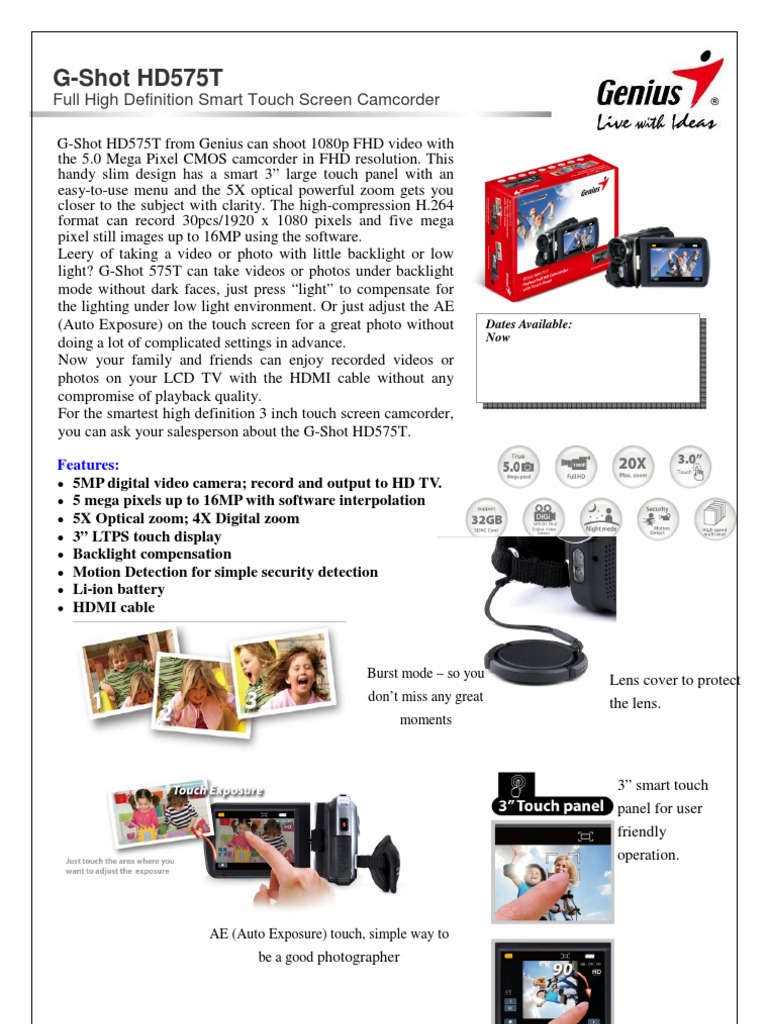 G-Shot HD575T: Full High Definition Smart Touch Screen Camcorder | PDF ...