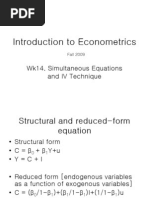 Introduction To Econometrics: Wk14. Simultaneous Equations and IV Technique