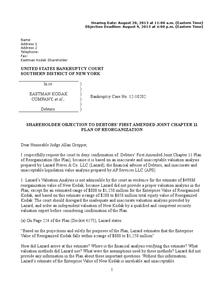 Objection Letter 7 Book Value Valuation (Finance)