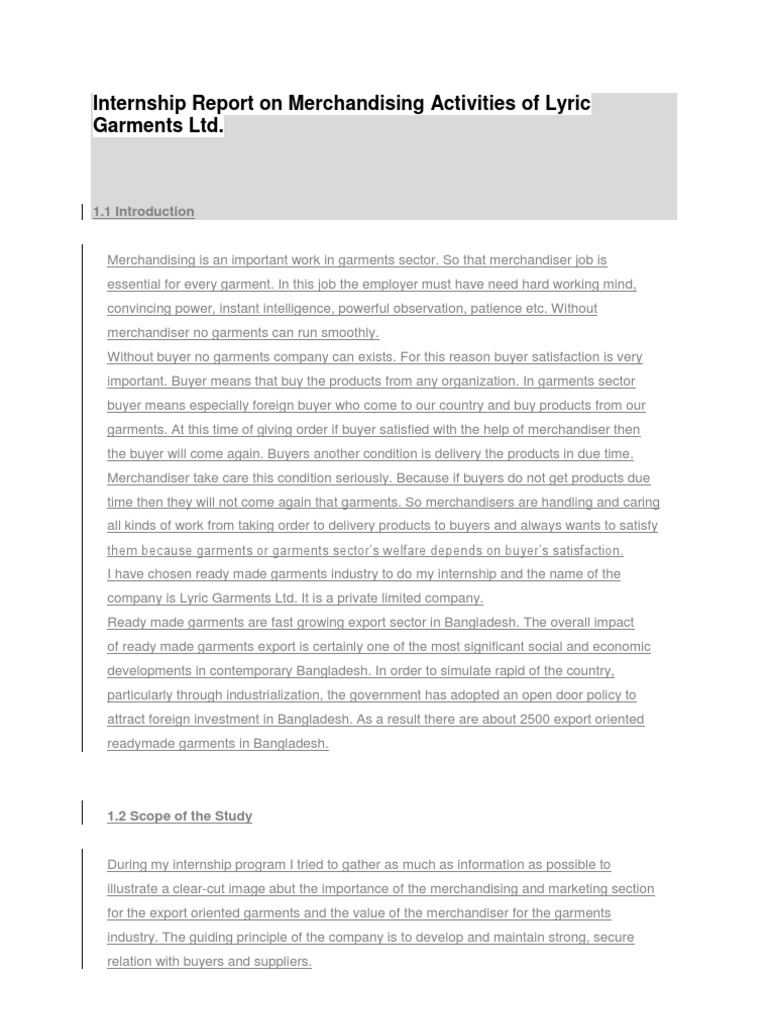 Merchandising Internship at Lyric Garments | PDF | Clothing | Dyeing