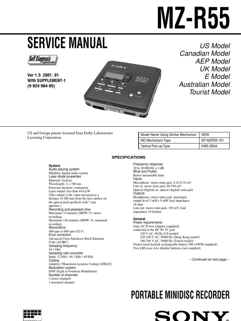Sony MZR55 Service Manual PDF Amplifier Analog To Digital Converter