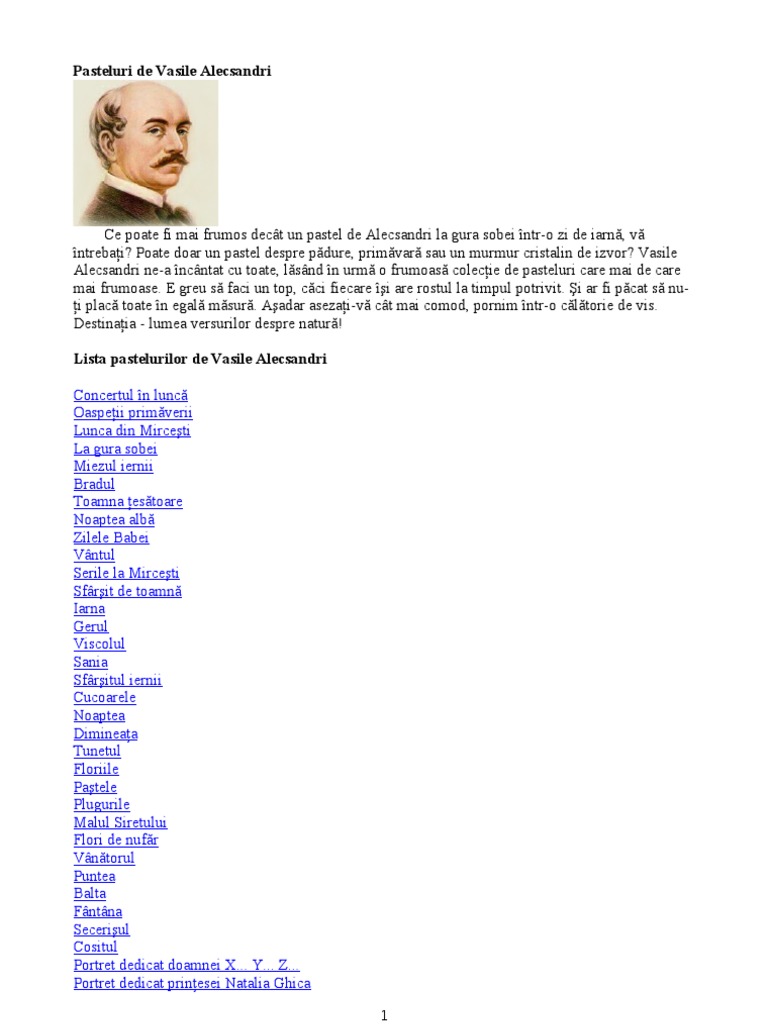 Pasteluri De Vasile Alecsandri