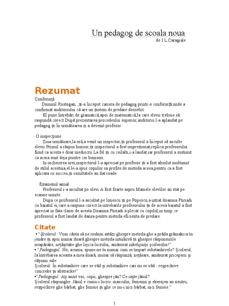 Rezumat Un Pedagog De Scoala Noua