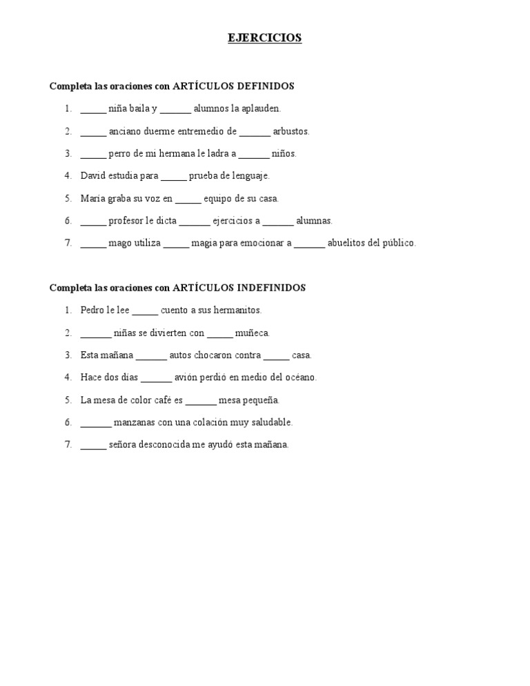 Ejercicios de Artículos en Español | PDF