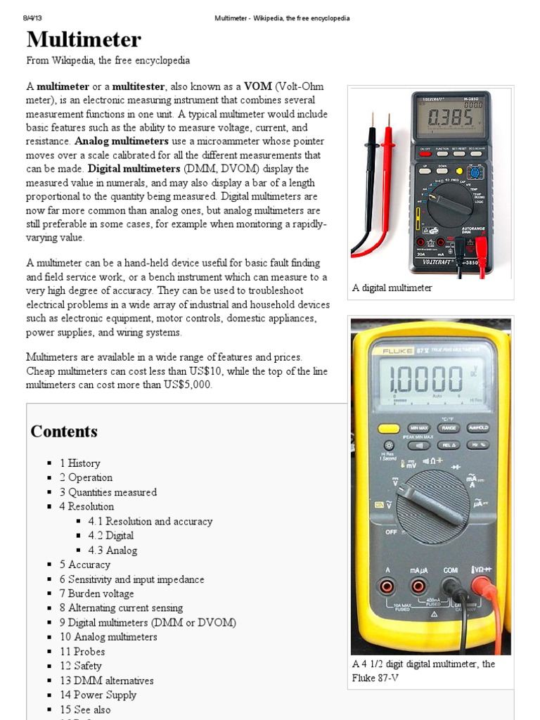 Multimeter Wikipedia, The Free Encyclopedia Electricity