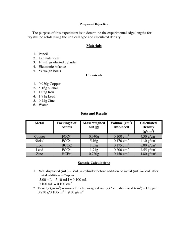 Lab Report 2 Density Of A Solid Pdf Crystal Structure Density