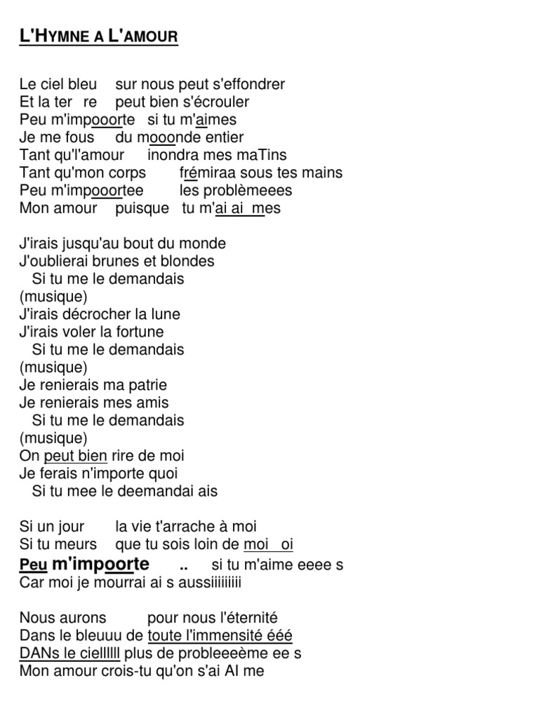 Hymne A L Amour Paroles Pdf