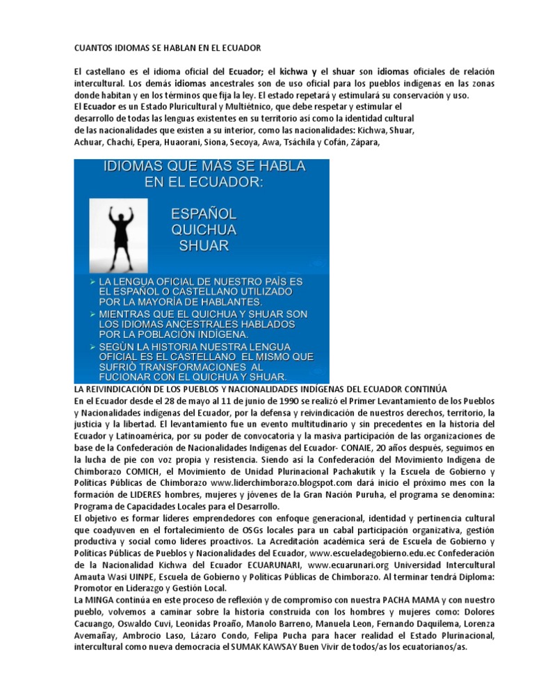 Cuantos Idiomas Se Hablan En El Ecuador Ecuador America Del Sur
