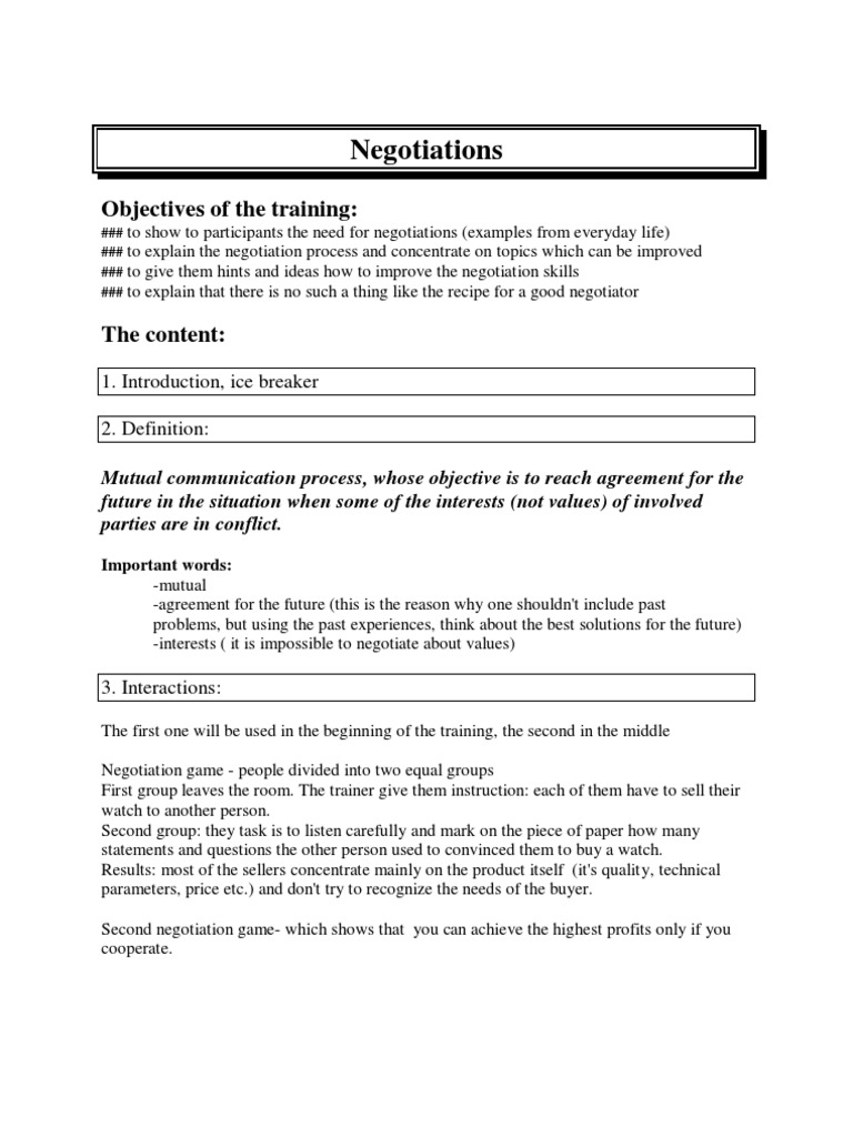 Negotiation Skills Training Guide | PDF | Negotiation | Psychological ...