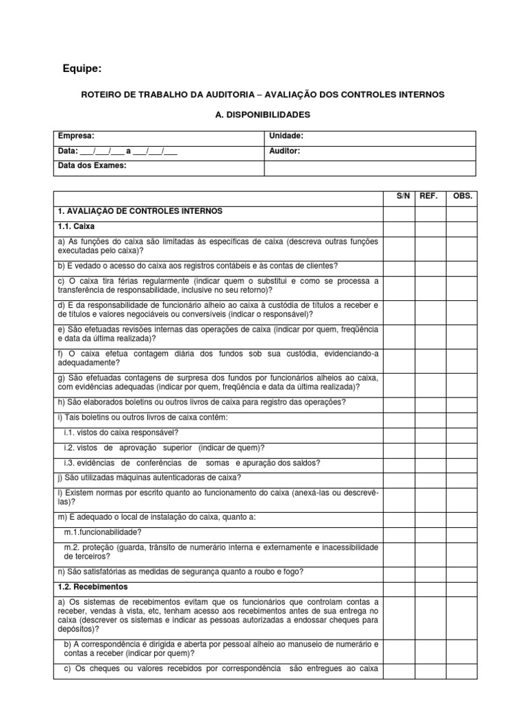 Auditoria de Controles Internos Financeiros | PDF | Conta de transação ...
