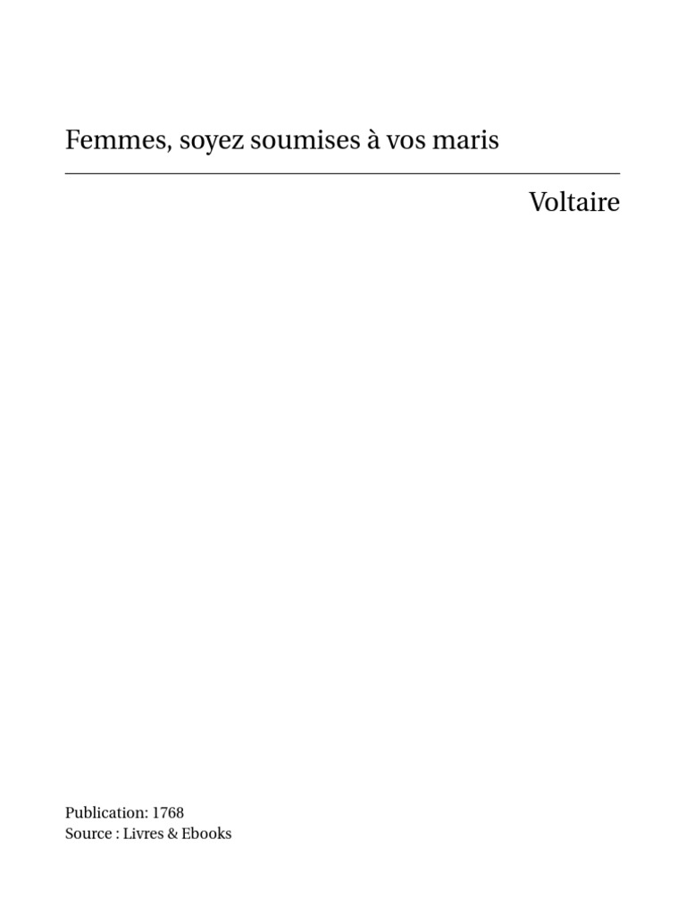 Femmes Soyez Soumises à Vos Maris Voltaire Pdf Voltaire-Femmes Soyez Soumises A Vos Maris | PDF | Paul l'apôtre | Voltaire