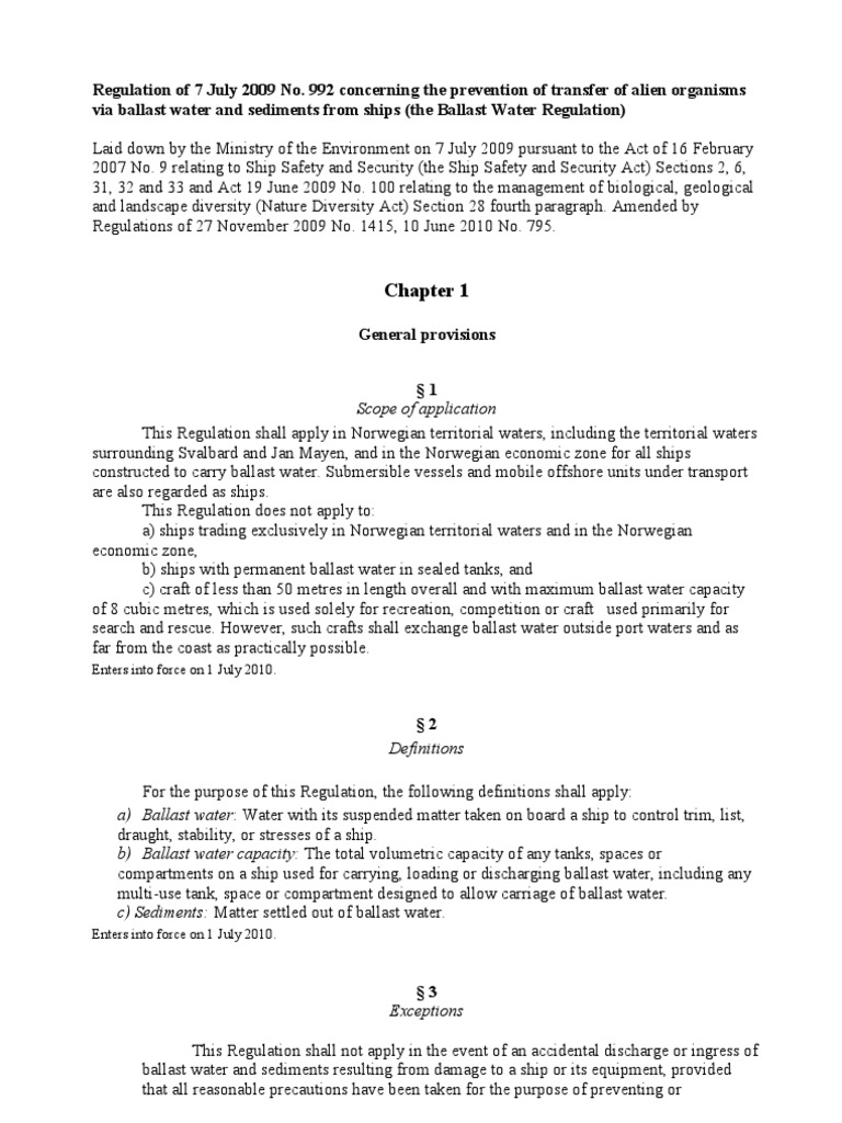 Norway Ballast Water Exchange PDF Ships Water Transport