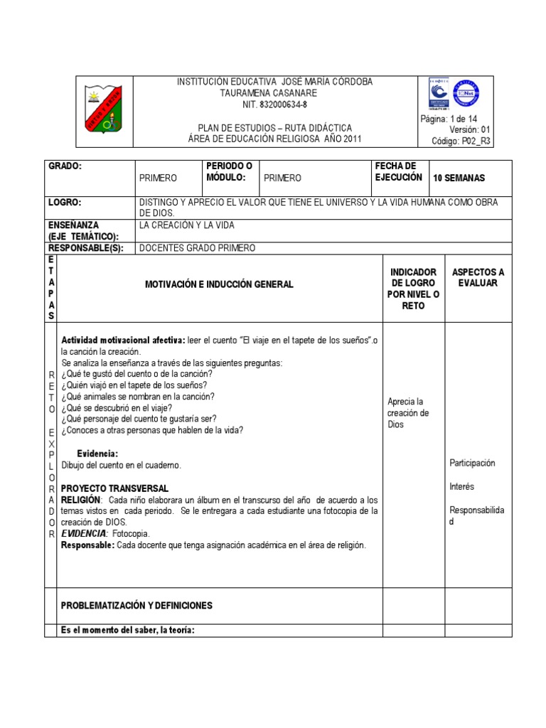 Plan de Estudios Educación Religiosa 1° | PDF | Estudios de idiomas ...