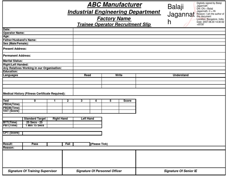 Trainee Operator Recruitment Form | PDF