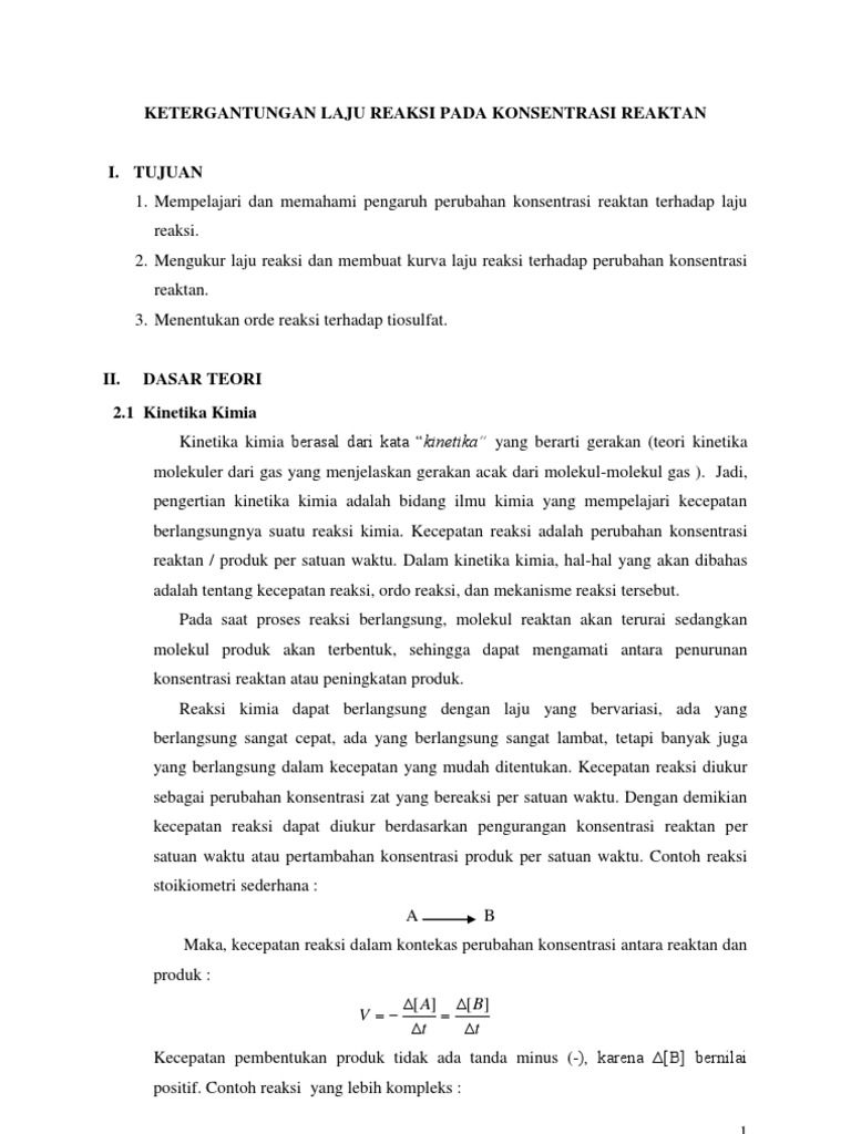 Laporan Praktikum Ketergantungan Laju Reaksi Pada Konsentrasi Reaktan