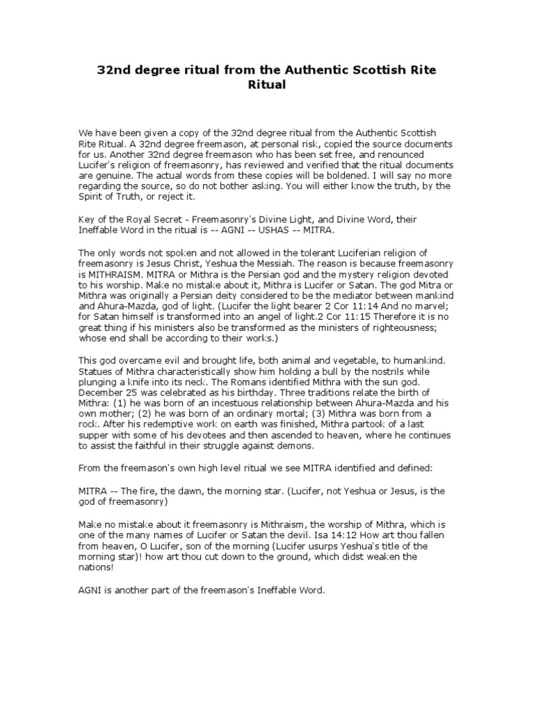 32nd Degree Scottish Rite Ritual Exposed | PDF | Lucifer | Freemasonry