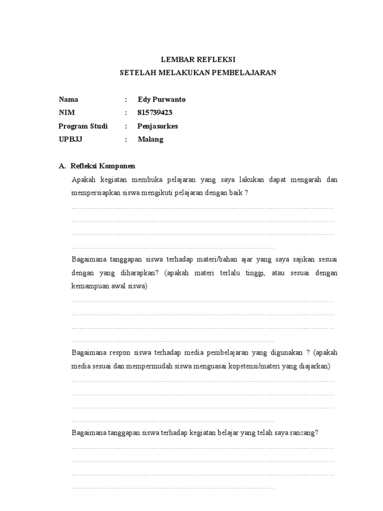 Lembar Refleksi Universitas Terbuka Pdf