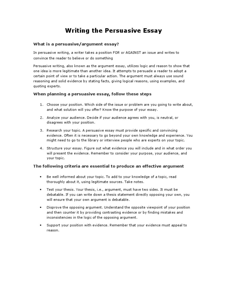 Write an essay stating your position