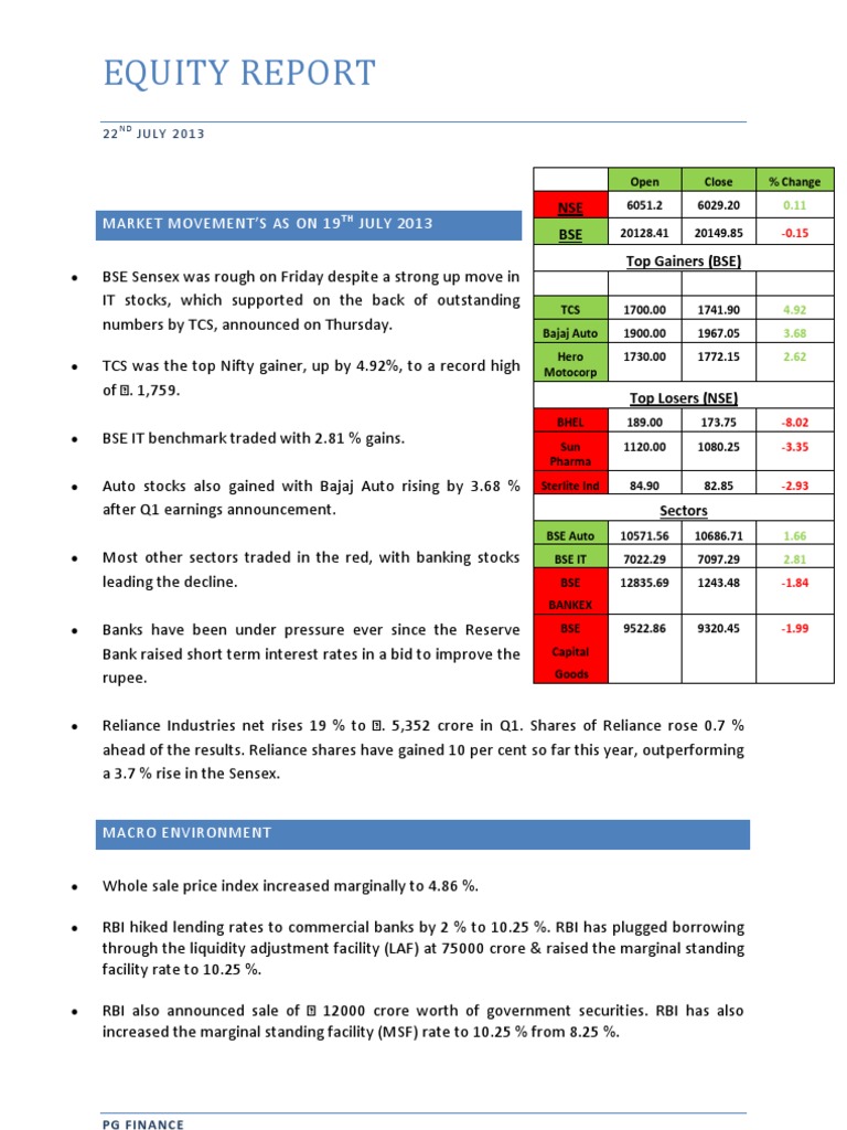 Equity Market Analysis - July 2013 | PDF | Stocks | Financial Economics