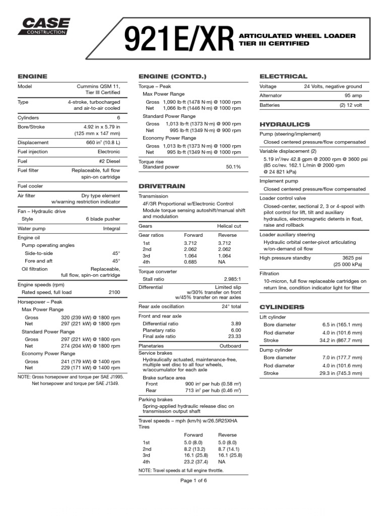 Specs Case 921e Series Pdf Download Free Pdf Horsepower