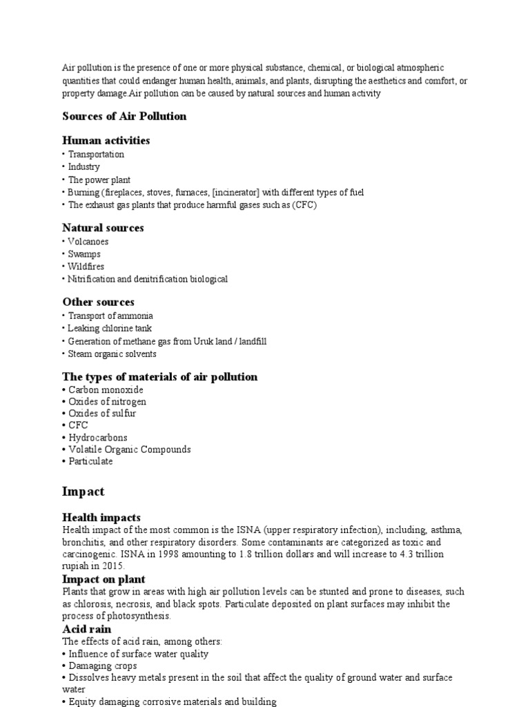 Causes and Effects of Air Pollution | PDF | Science & Mathematics ...