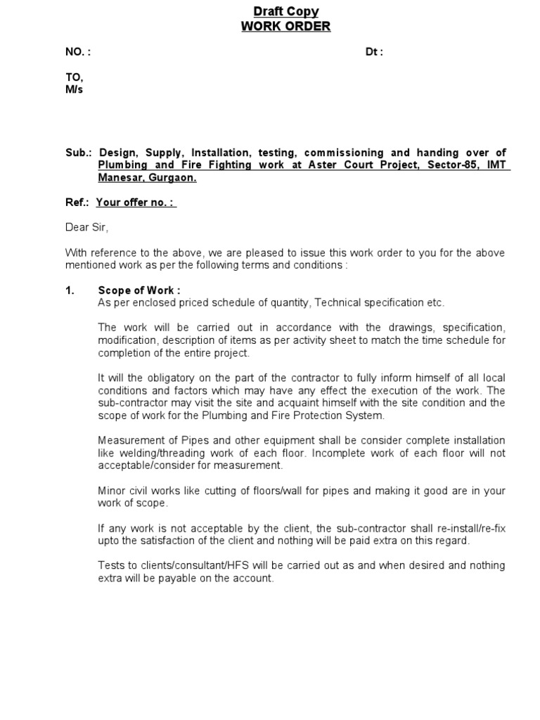 Plumbing and Fire Fighting Work Order | PDF | Taxes | Business