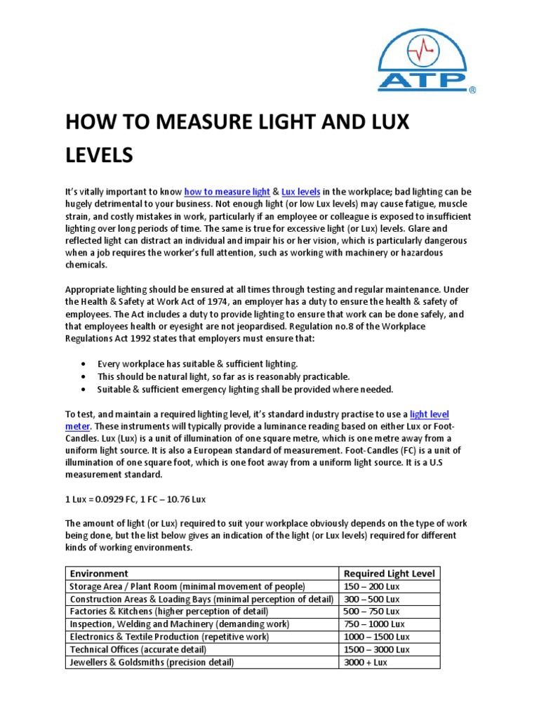How To Measure Light and Lux Levelss PDF Lighting Employment