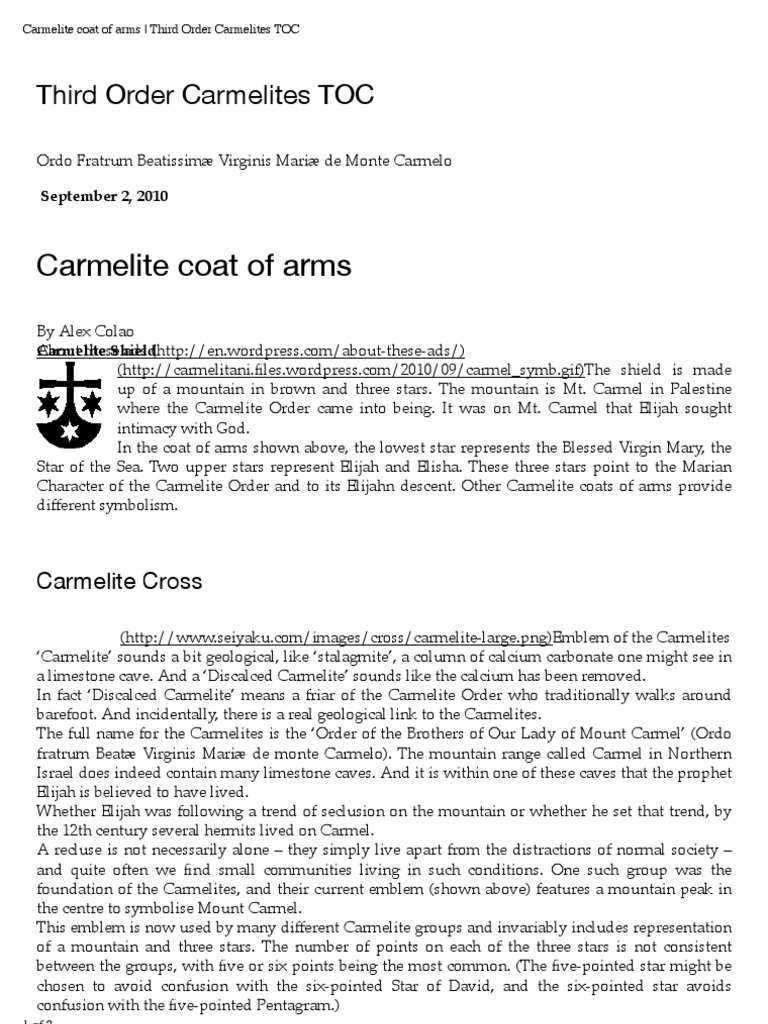 Carmelite Coat of Arms - Third Order Carmelites TOC | PDF | Elijah ...