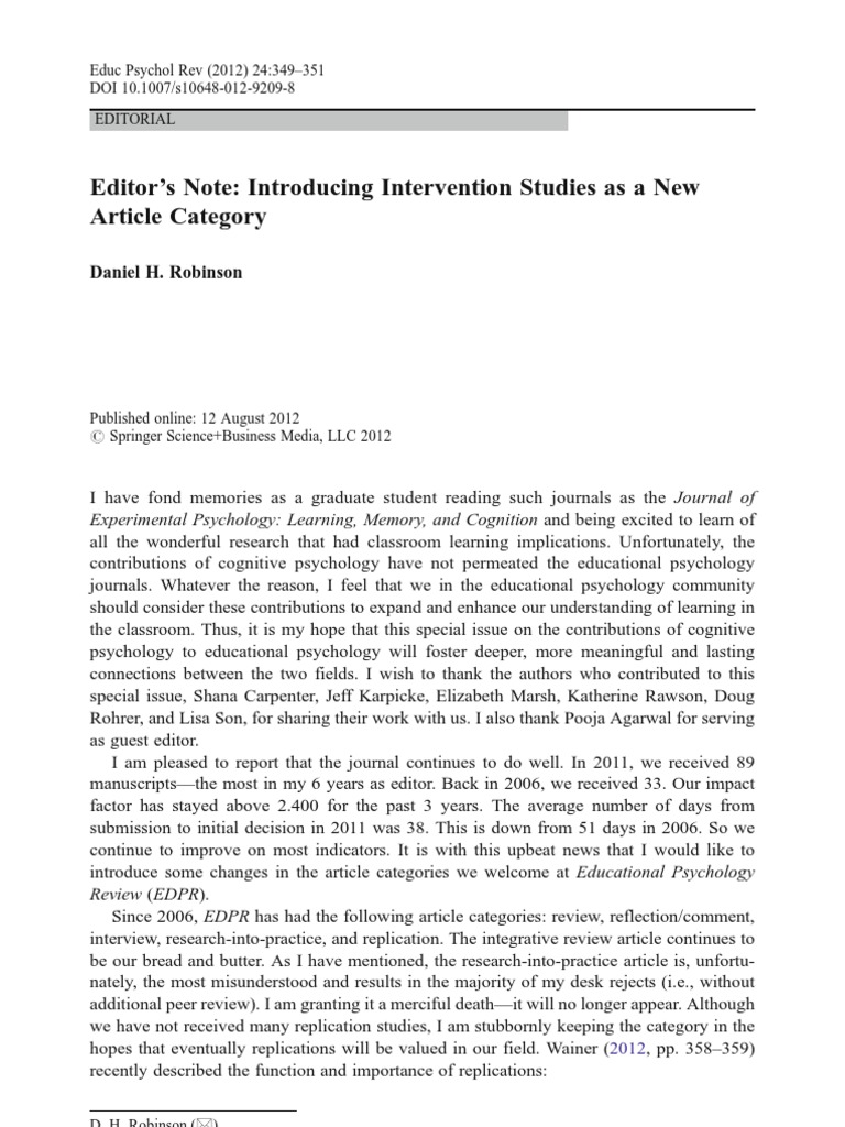 Editor 'S Note: Introducing Intervention Studies As A New Article ...