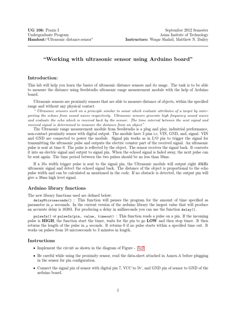 Ultrasonic Sensor with Arduino Guide | PDF | Ultrasound | Signal ...