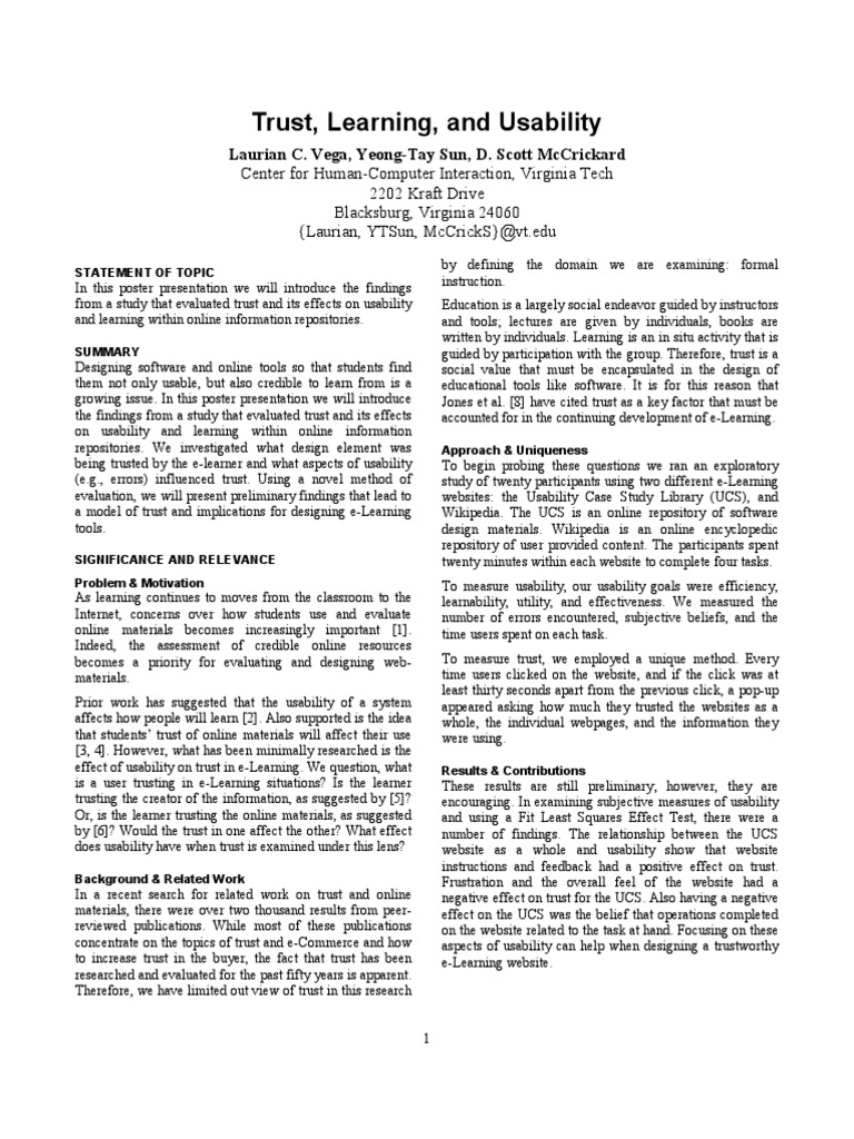 Trust and Usability in e-Learning | PDF | Usability | Educational ...