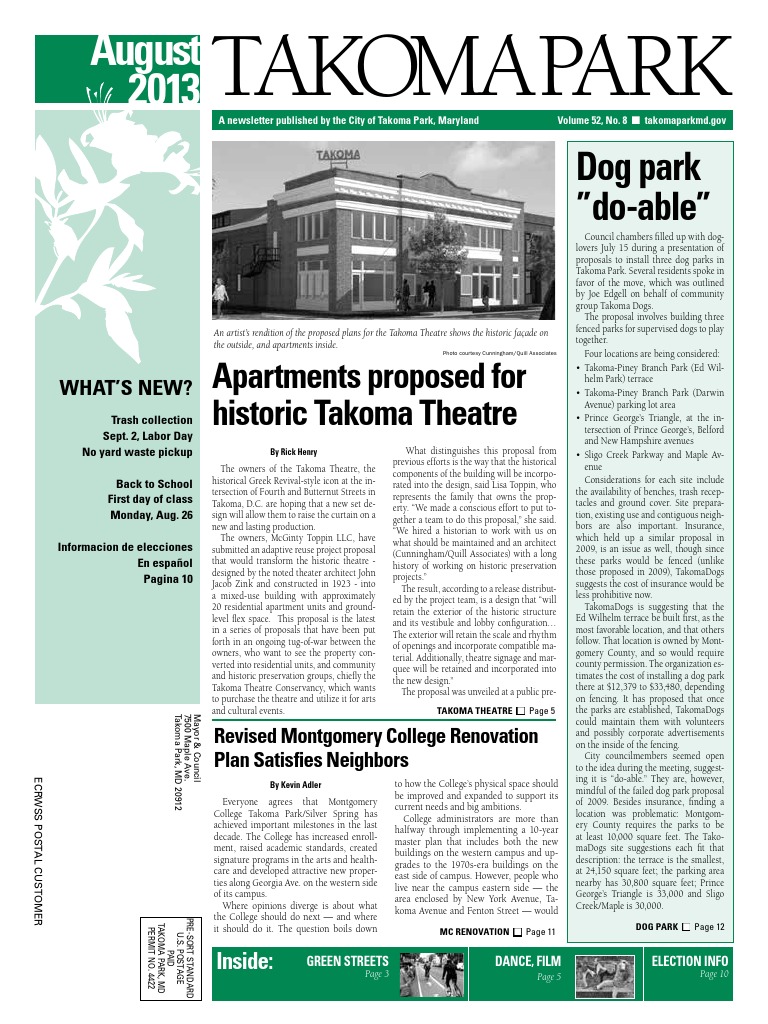 Takoma Park Newsletter August 2013 PDF Takoma Park Leasehold Estate