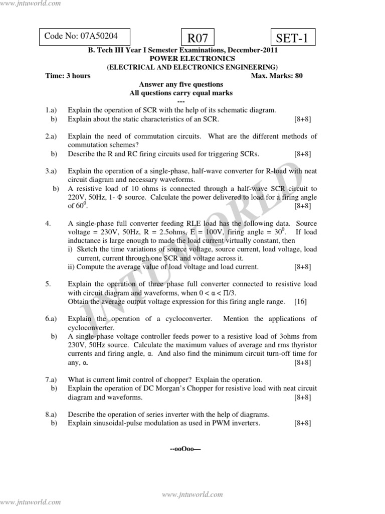 Power Electronics Exam Questions 2011 | PDF | Power Inverter | Power ...