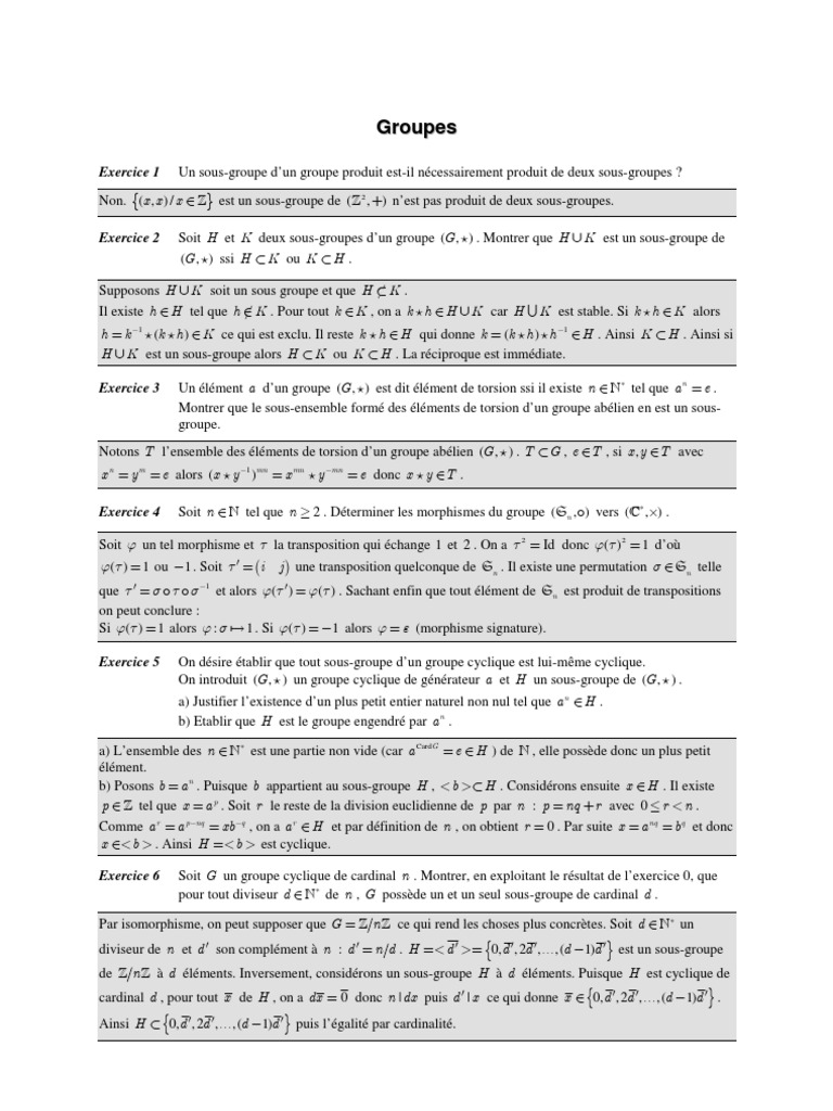 Corrections Groupes Anneaux Et Corps Arithmetique Permutation Entier Relatif