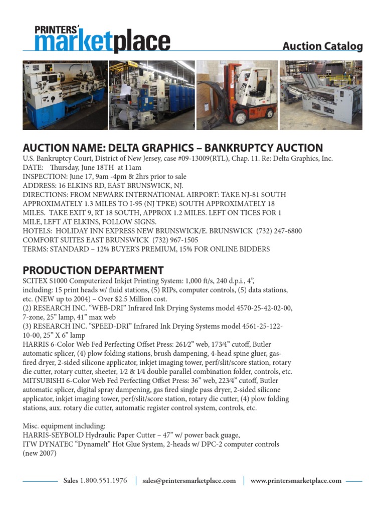 Delta Graphics Printing Equipment Auction Catalog PDF Printer