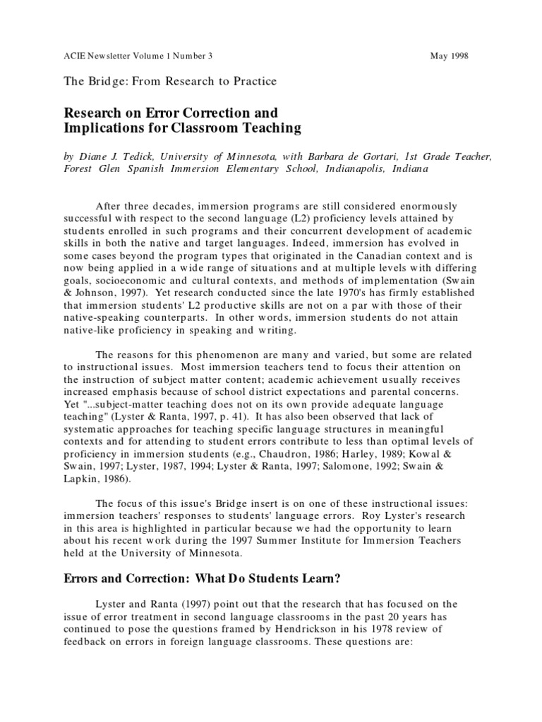 Research On Error Correction and Implications For Classroom Teaching | PDF